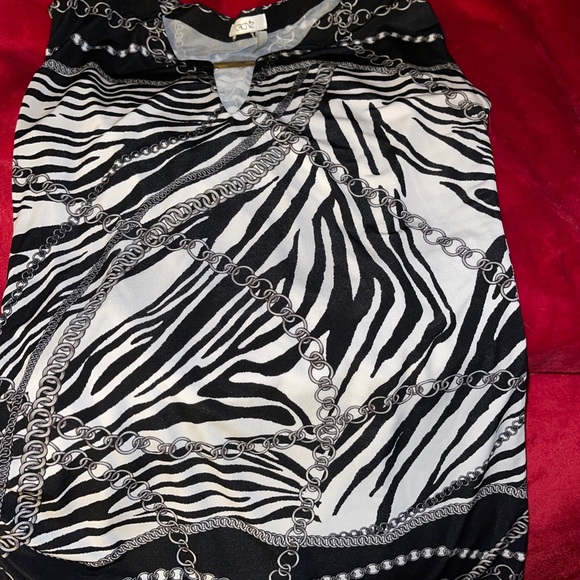 Cache M Zebra Chain Print Black White Gray Stretch Knit Top Ruched Tie Side - Picture 12 of 12
